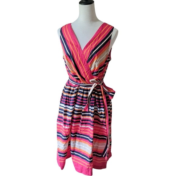 Faux Wrap Stripe 100% Cotton Dress - Picture 1 of 9